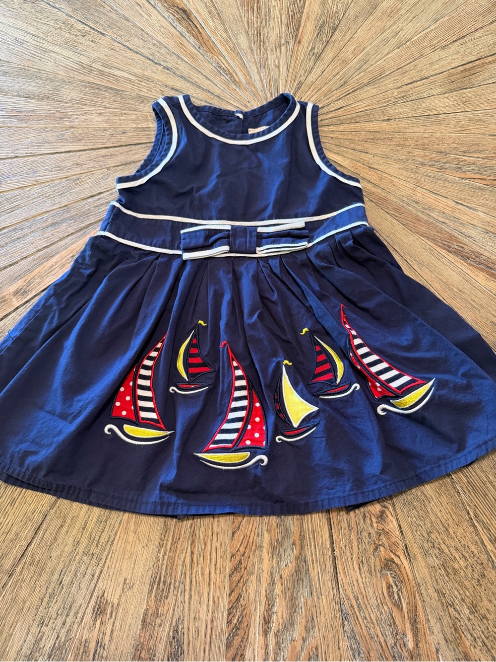 Toffee Apple Navy Sailboat Dress 2T Nautical Toddler Cotton Bow Summer Preppy